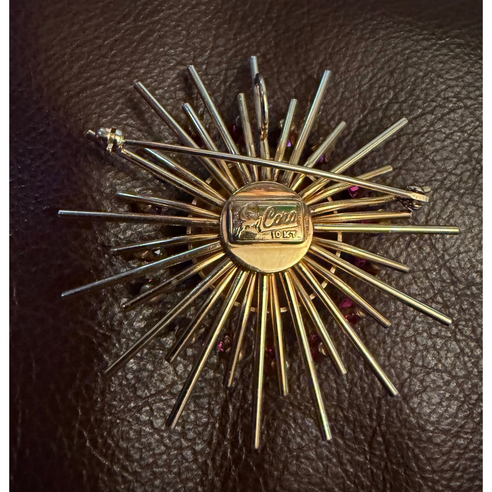 Coro Pegasus 10k Gold & Ruby Atomic Sputnik Brooch 15 Grams - Picture 3 of 5